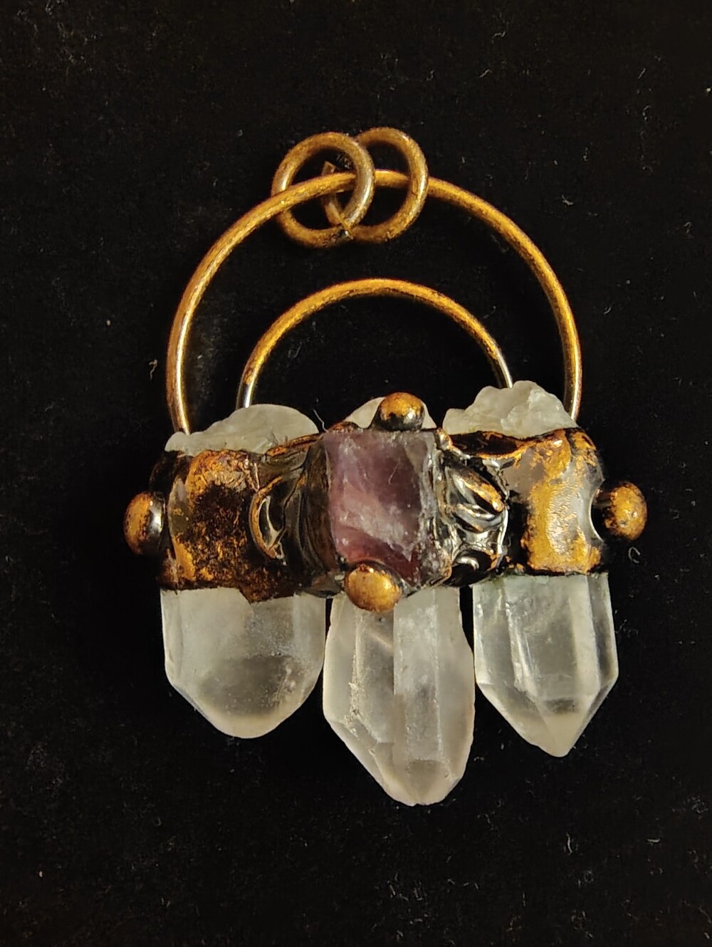 Amethyst and Clear Quartz Crystal Point Pendant